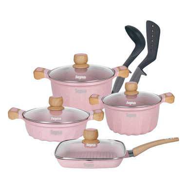 JUEGO DE OLLAS REYNA PETRAX10 ROSADO ANTIADHERENTE X10 PIEZAS