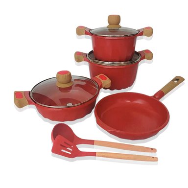 JUEGO DE OLLAS OEM SUPER 7 ROJO ROCA VOLCANICA VALESKA 17 L + 2 UTENSILIOS