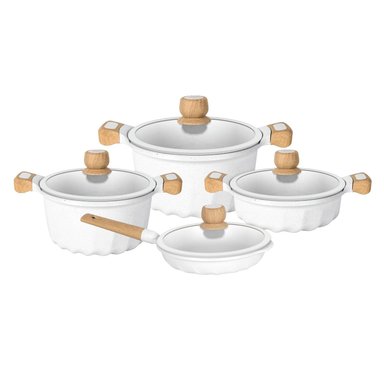 JUEGO DE OLLAS BLANCAS DE ROCA VOLCÁNICA 8 PIEZAS