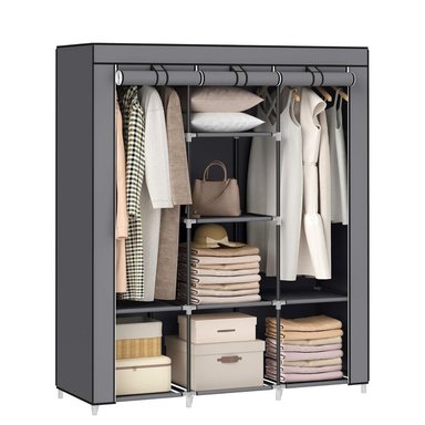 ROPERO ARMABLE DE TELA 3 CUERPOS CON 8 DIVISIONES GRIS