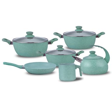 JUEGO DE OLLA DE ROCA VOLCÁNICA ANTIADHERENTE Y LIVIANA POR 10 PIEZAS VERDE