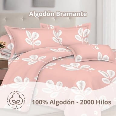 JUEGO DE SÁBANAS ALGODÓN 2PLAZAS 4 PIEZAS 2000 HILOS ROSA BLANCO - 2