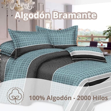 JUEGO DE SÁBANAS ALGODÓN 2PLAZAS 4 PIEZAS 2000 HILOS VERDE NEGRO - 2