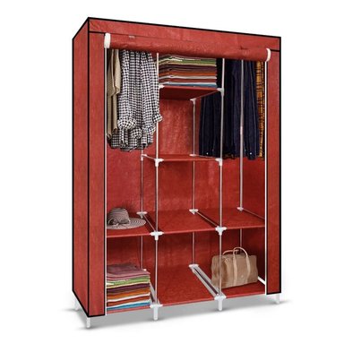 ROPERO ARMABLE DE TELA ARMARIO DE 3 CUERPOS CON 8 DIVISIONES ROJO