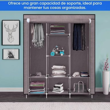 ROPERO ARMABLE DE TELA ARMARIO DE 3 CUERPOS CON 8 DIVISIONES GRIS - 2