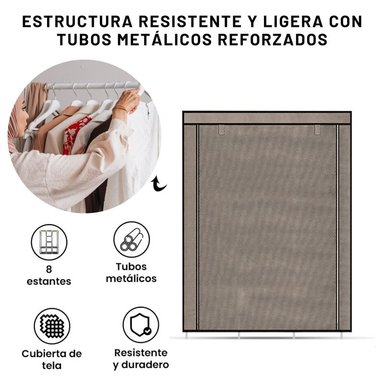 ROPERO ARMABLE DE TELA ARMARIO DE 3 CUERPOS CON 8 DIVISIONES GRIS - 4