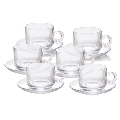 TAZAS Y PLATOS DE VIDRIO TEMPLADO SET DE 12 - TAZAS TRANSPARENTES 200ML