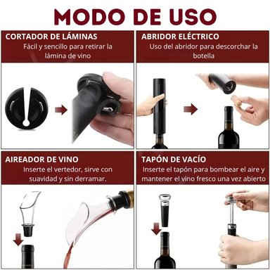 SACA CORCHO DE VINO ELÉCTRICO MÁS AIREADOR Y TAPÓN DE VACIO - 5