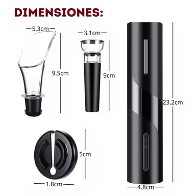 SACA CORCHO DE VINO ELÉCTRICO MÁS AIREADOR Y TAPÓN DE VACIO - 6