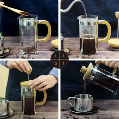 CAFETERA PRENSA FRANCESA 600ML CON TAPA DE BAMBÚ ELEGANTE - 6