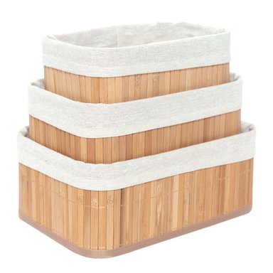 CANASTILLA CESTO ORGANIZADOR DE BAMBÚ Y LINO 3 PIEZAS