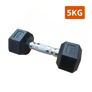 MANCUERNA PESA HEXAGONAL CROMADA Y DE CAUCHO 5 KG
