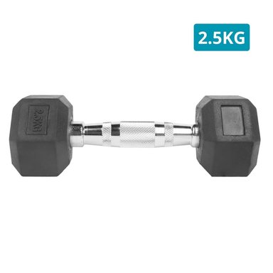 MANCUERNA PESA HEXAGONAL CROMADA Y DE CAUCHO 2.5 KG