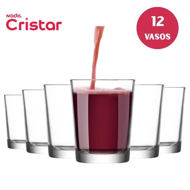 SET DE 12 VASOS CRISTAR HERRADURA LISO 200ML VIDRIO ELEGANTE