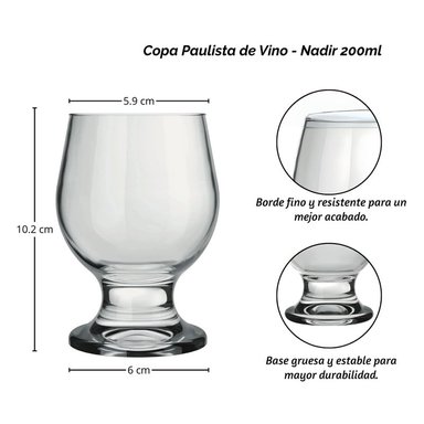 COPA DE VINO PAULISTA 200ML SET DE 12 STEMWARE - 3
