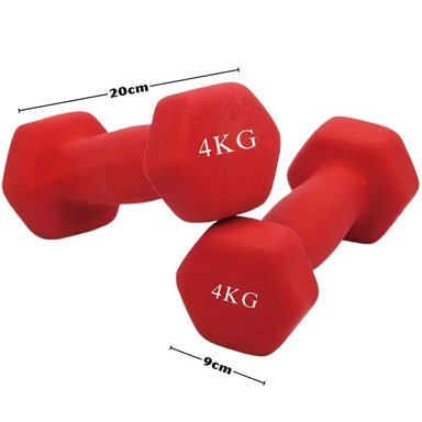 MANCUERNAS DE VINILO DE 4 KG PESAS PLASTIFICADAS PAR ROJO - 2