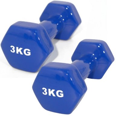 MANCUERNAS DE VINILO DE 3 KG PESAS PLASTIFICADAS PAR AZUL