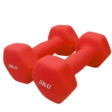 MANCUERNAS DE VINILO DE 5 KG PESAS PLASTIFICADAS PAR ROJO