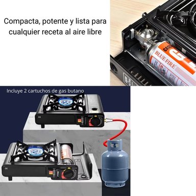 COCINA ESTUFA PORTÁTIL DUAL + 2 CARTUCHOS IDEAL PARA PICNIC - 2