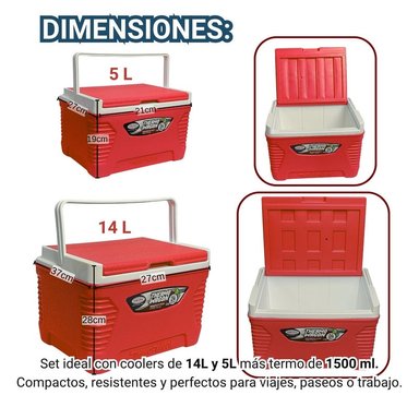 SET COOLERS THERMO WAGON 14, 5 Y 1.5L – IDEAL PARA LA PLAYA ROJO - 3
