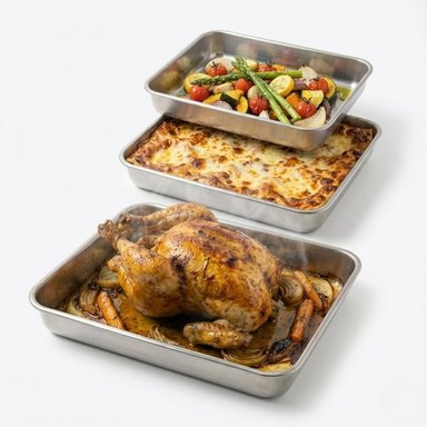 BANDEJAS DE ACERO INOXIDABLE APTAS PARA HORNO SET X3