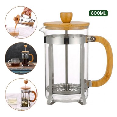 CAFETERA PRENSA FRANCESA 800ML CON TAPA DE BAMBÚ ELEGANTE