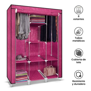 ROPERO ARMABLE DE TELA 3 CUERPOS CON 8 DIVISIONES ROSA - 4