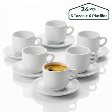 SET DE 12 TAZAS ESPRESSO 90ML CON PLATO DE VIDRIO OPALINE