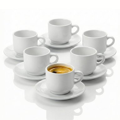 SET DE 6 TAZAS ESPRESSO 90ML CON PLATO DE VIDRIO OPALINE