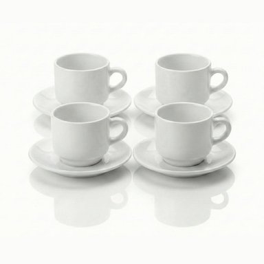 SET DE 4 TAZAS ESPRESSO 90ML CON PLATO DE VIDRIO OPALINE