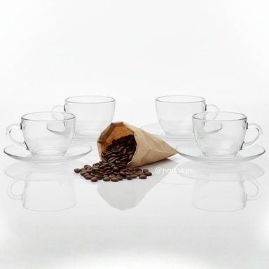 TAZAS PARA CAFÉ Y TÉ CON PLATO VIDRIO DURALEX SET X4