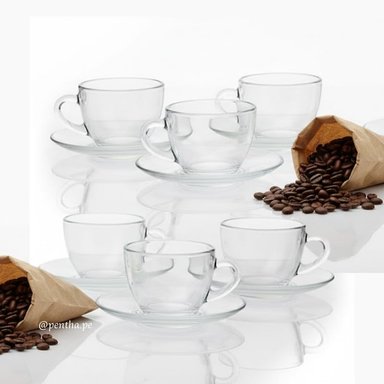TAZAS PARA CAFÉ Y TÉ CON PLATO VIDRIO DURALEX SET X6