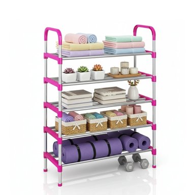 ZAPATERA DE 5 NIVELES ESTANTE ORGANIZADOR ARMABLE MULTIFUNCIONAL ROSADO