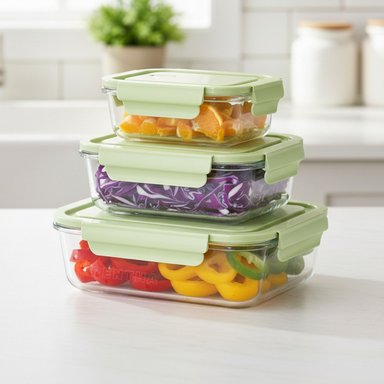 SET 3 TAPERS HERMÉTICOS DE VIDRIO CON TAPA - VERDE