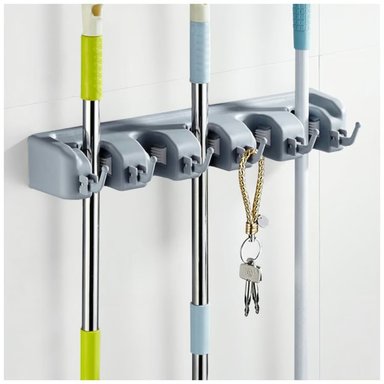 ORGANIZADOR DE ESCOBAS PL18V CON GANCHOS PLEGABLES Y RESISTENTE