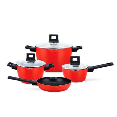 JUEGO DE OLLAS NISQA ANTIADHERENTE ROJO 7 PIEZAS