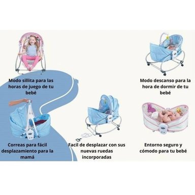 MECEDORA 6 EN 1 PARA BEBÉ AZUL | SILLA, DESCANSO Y ENTRETENIMIENTO - 2
