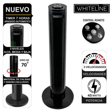 VENTILADOR TORRE 45W WHITELINE NEGRO MODELO YF-T03214
