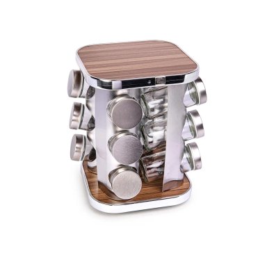 SET PORTA ESPECIAS 12 PIEZAS – FRASCOS CON TAPA INOXIDABLE Y SOPORTE DE MADERA PARA COCINA MODERNA  90390123