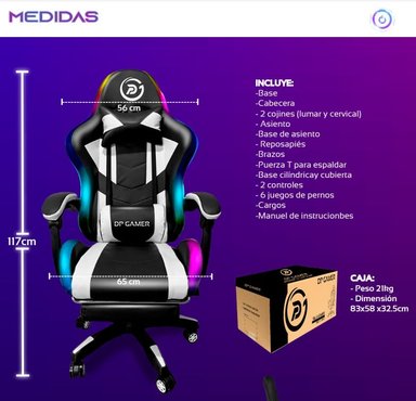 SILLA GAMER ROJO DP PRO-LB LUZ RGB BLUETOOTH MASAJEADOR NEGRO - 6