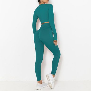 CONJUNTO MUJER VERDE DEPORTIVO LEGGINS PUSH-UP - 2