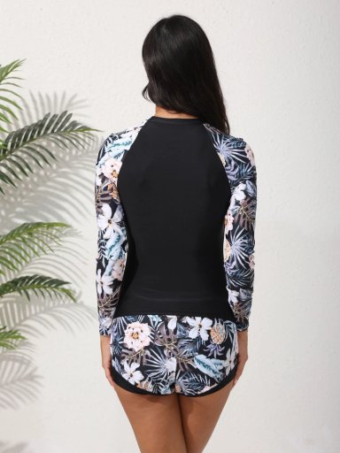 TRAJE DE BAÑO MANGA LARGA MUJER 2 PIEZAS SHORT CON LICRA - 4