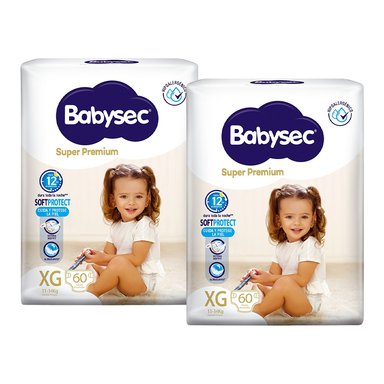 PACK 2 PAÑALES INFANTILES BABYSEC PACKETÓN SUPER PREMIUM TALLA XG 60 UN - 2
