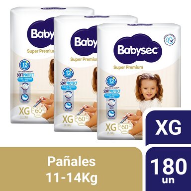 PACK 3 PAÑALES INFANTILES BABYSEC PACKETÓN SUPER PREMIUM TALLA XG 60 UN