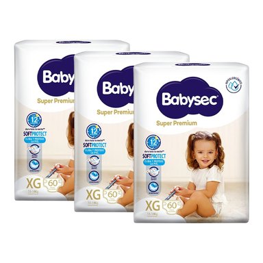 PACK 3 PAÑALES INFANTILES BABYSEC PACKETÓN SUPER PREMIUM TALLA XG 60 UN - 2