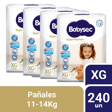 PAÑALES INFANTILES BABYSEC PACK 04 PACKETÓN SUPER PREMIUM TALLA XG 60 UN