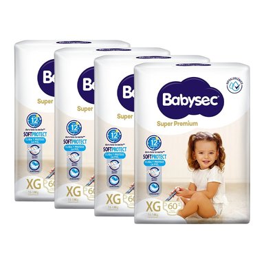 PAÑALES INFANTILES BABYSEC PACK 04 PACKETÓN SUPER PREMIUM TALLA XG 60 UN - 2