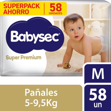 PAÑALES INFANTILES BABYSEC SUPER PREMIUM TALLA M 58 UN