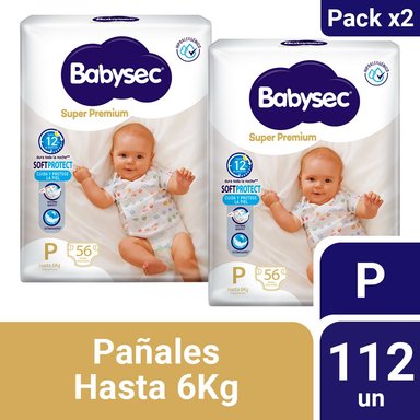 PACK 2 PAÑALES INFANTILES BABYSEC SUPER PREMIUM TALLA P 56 UN