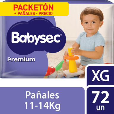 PAÑALES INFANTILES BABYSEC PACKETÓN PREMIUM TALLA XG 72 UN